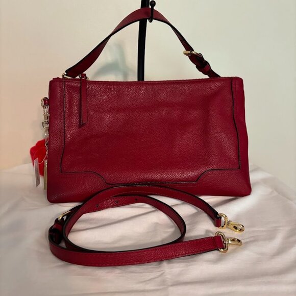 BANANA REPUBLIC Red Leather Bag with both Short (15") & Long Strap (38") - Picture 1 of 16